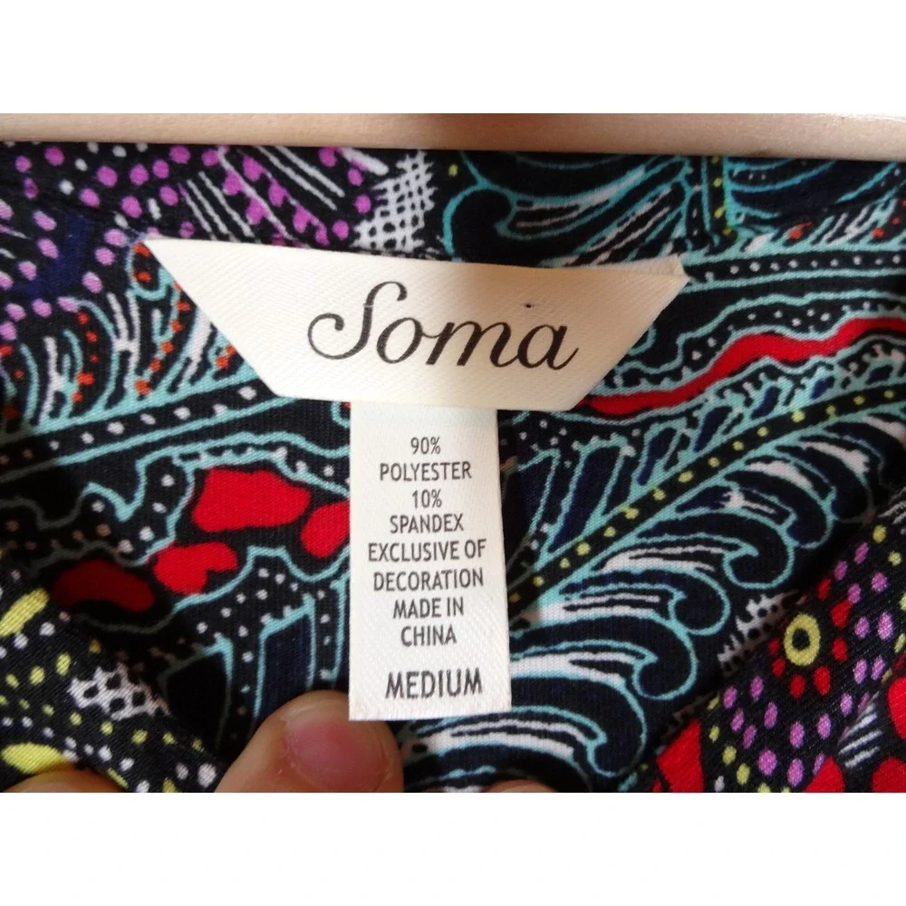 Soma Maxi Dress Womens Medium Multi Paisley Boho Sleeveless Stretch Casual Beach
